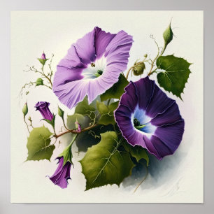 Morado morado Flores de gloria Poster de arte de i