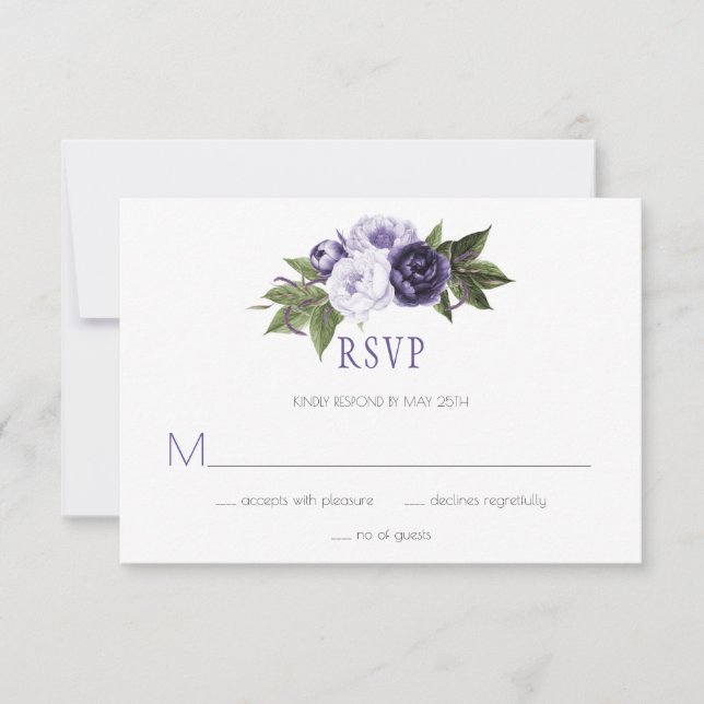 Morado oscuro y violeta casamiento con RSVP | (Anverso)