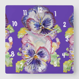 Morado Pansy Watercolor Mujeres reloj de oficina