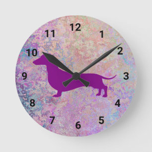 Morado Pastel Mármol Dachshund Reloj de pared