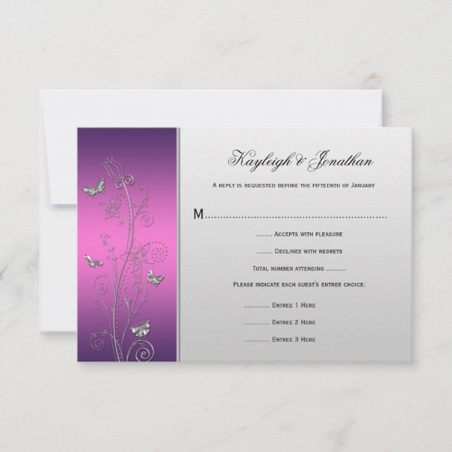Morado Pink Silver Floral Butterflies RSVP (Anverso)