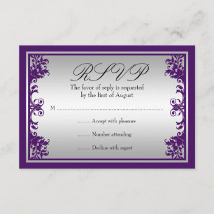 Morado Plata Vintage Flourish Scroll Wedding RSVP