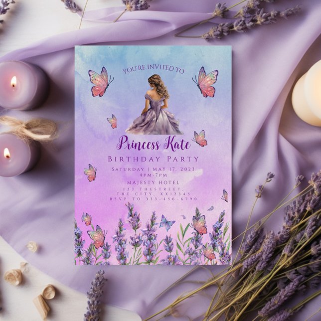 Morado Princesa Butterflies Invitación al cumpleañ (Subido por el creador)