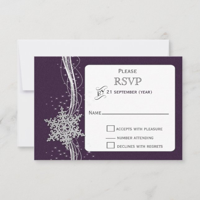 Morado Silver Snowflakes Wind Wedding RSVP (Anverso)