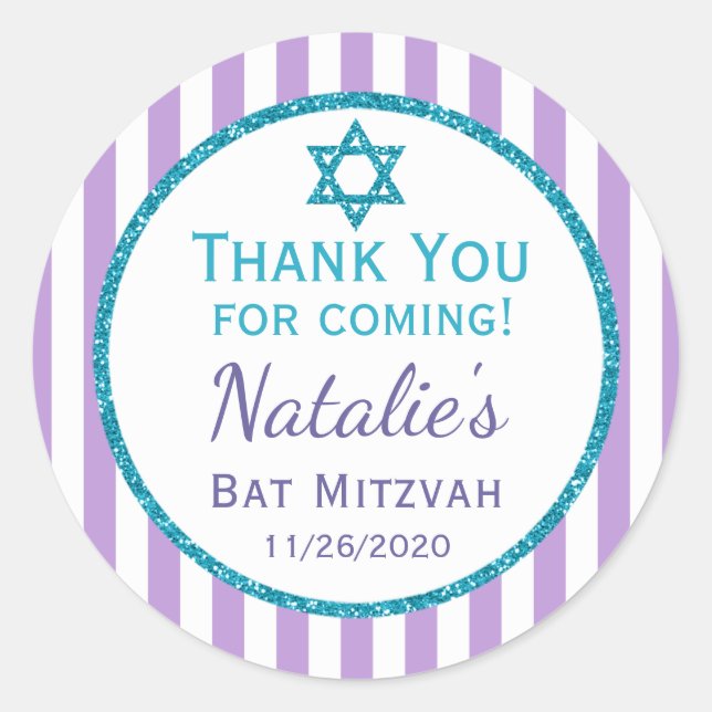 Morado Verde azulado Bat Mitzvah Gracias Etiquetas (Anverso)