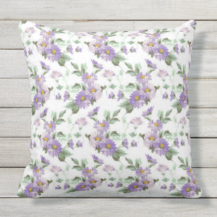 Morado victoriano floral almohada de tiro al aire