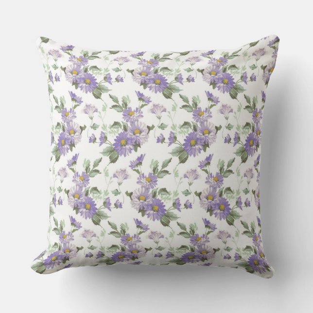 Morado victoriano floral almohada de tiro al aire  (Anverso)