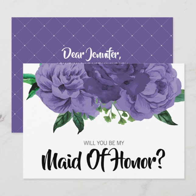 Morado violeta floral, mi tarjeta de honor como do (Anverso / Reverso)