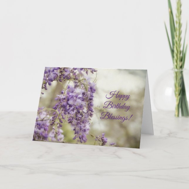 Morado Wisteria Flores Floral Fe Tarjeta de Cumple (Anverso)
