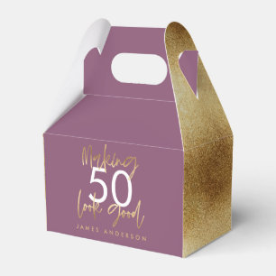 morado y dorado simple elegante caja de favores