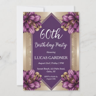 morado y oro 60 invitaciones de cumpleaños