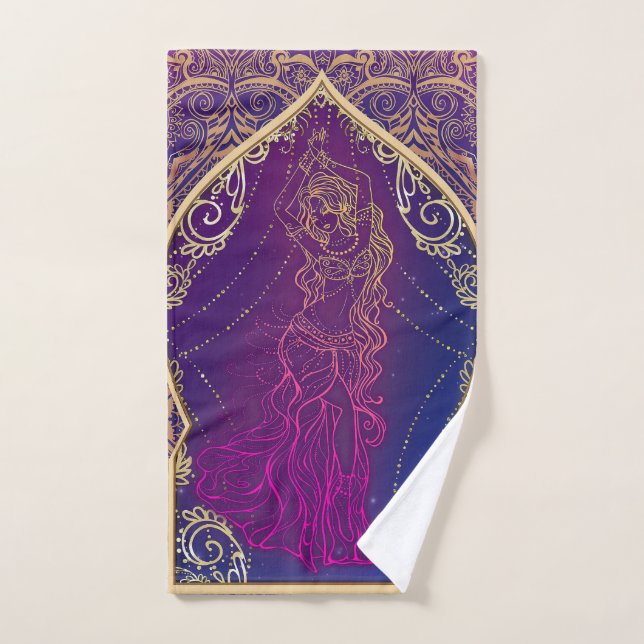 Morado y oro Belly árabe marroquí bailando glam (Toalla de mano)