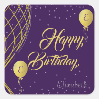 Morado y oro Feliz Cumpleaños Pegatina