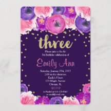 morado y oro tercera invitación de cumpleaños