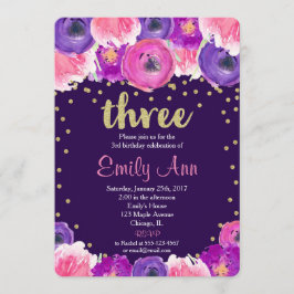 morado y oro tercera invitación de cumpleaños
