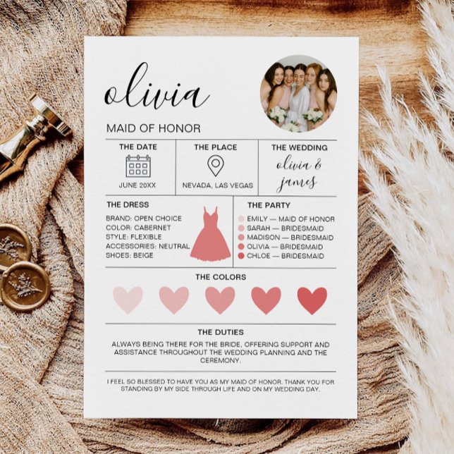 Morden Bridesmaid Information & Propuesta Card (Morden Bridesmaid Information & Proposal Card)