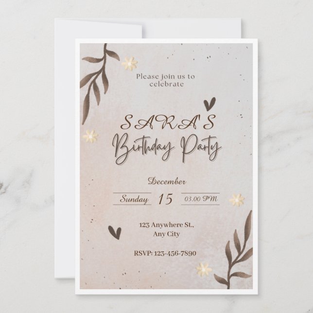 Morena Floral acuarela invitación al cumpleaños (Anverso)