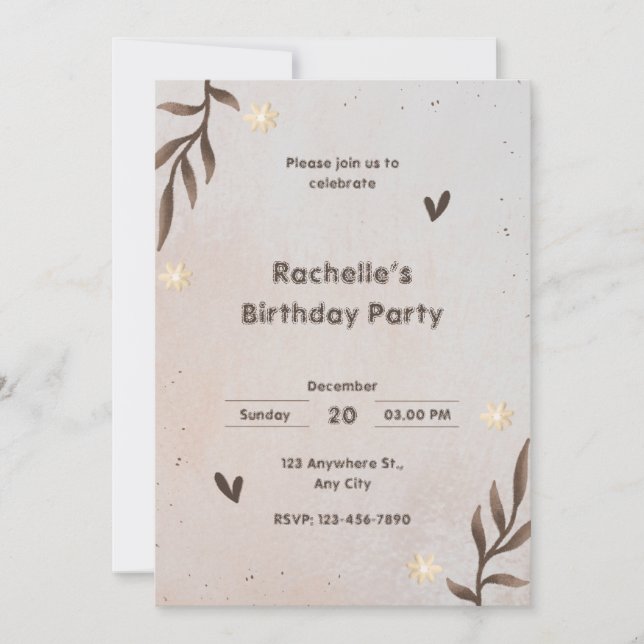 Morena Floral acuarela invitación al cumpleaños (Anverso)