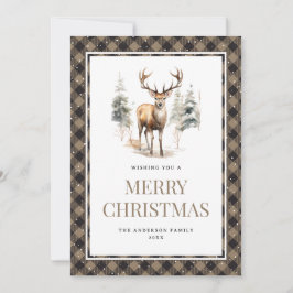 Morfalo Plaid Watercolor Deer Nieve Feliz Navidad
