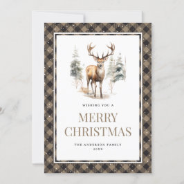 Morfalo Plaid Watercolor Deer Nieve Feliz Navidad