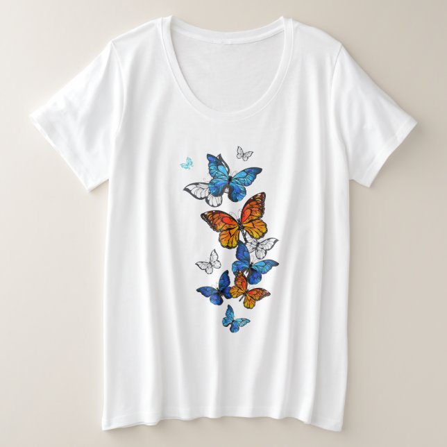 Morfo y monarca de las mariposas voladoras (Anverso del diseño)