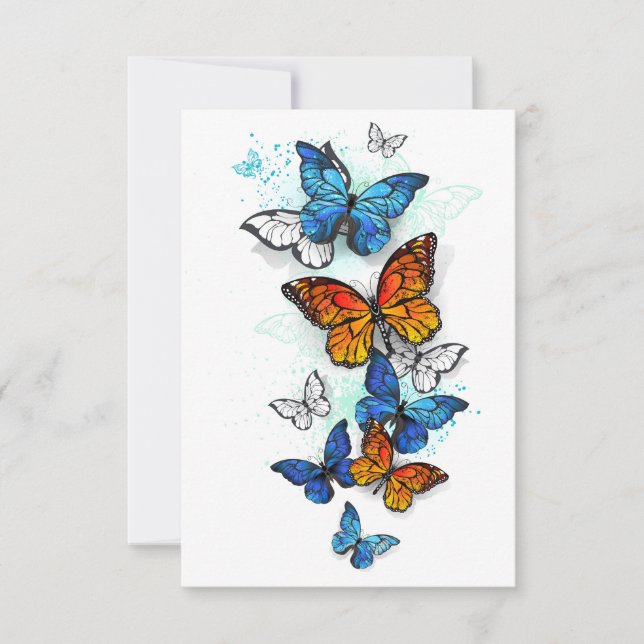 Morfo y monarca de las mariposas voladoras (Anverso)
