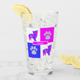 Morkie Silhouette Dog & Paw Pink and Blue Square