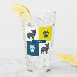 Morkie Silhouette Dog & Paw Yellow & Blue Grid