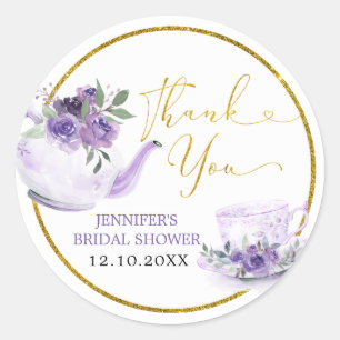 Morple Floral Bridal Shower Tea Gracias Pegatina
