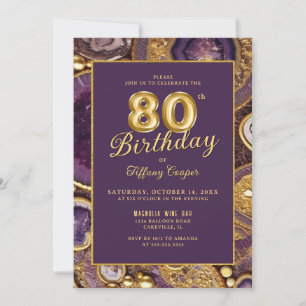 Morple Gold Agate Marble Invitación a cumplir 80 a