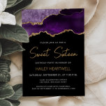 Morple Gold Agate Sweet 16 Birthday Invitation<br><div class="desc">Esta elegante invitación a la fiesta de cumpleaños Sweet Sixteen presenta una imagen acuarela de un ágate gede tonos morados con finos toques de purpurina de oro. Las palabras "Dulce Dieciséis" aparecen en un guión moderno de escritura a mano de color dorado. Personalizar con el nombre del honorario en un...</div>
