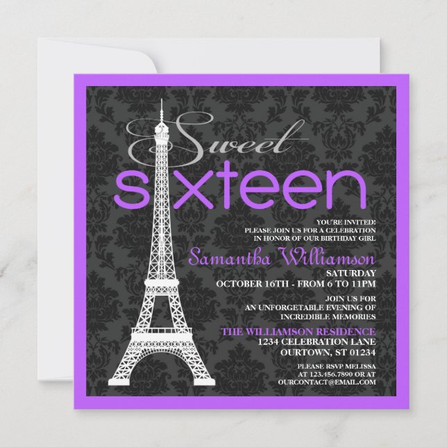 Morple Paris Sweet 16 Invitaciones (Anverso)