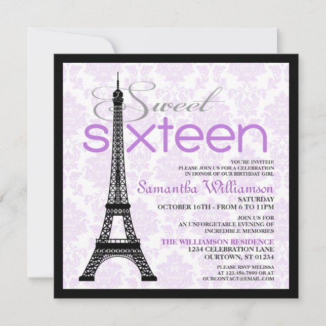 Morple Paris Sweet 16 Invitaciones (Anverso)