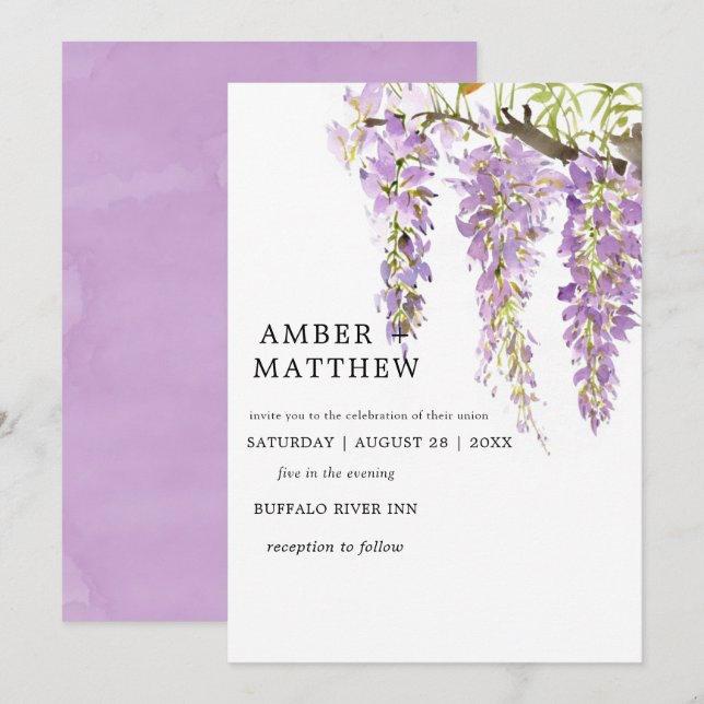 Morple Periwinkle Watercolor Wisteria Boda (Anverso / Reverso)