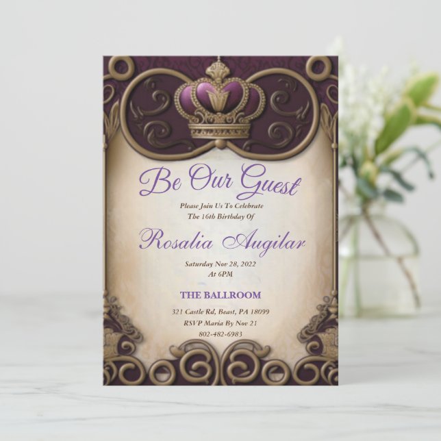 Morple Royalty Sweet 16 Invitaciones (Anverso de pie)
