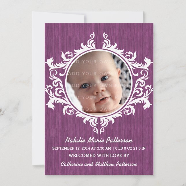 Morple Rustic Swirls Baby Invitación (Anverso)