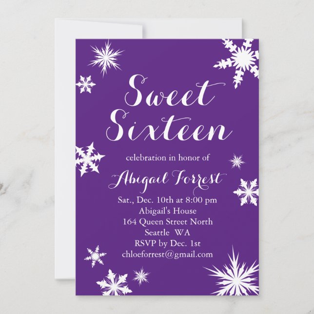 Morple Winter Sweet Dieciséis Invitaciones (Anverso)