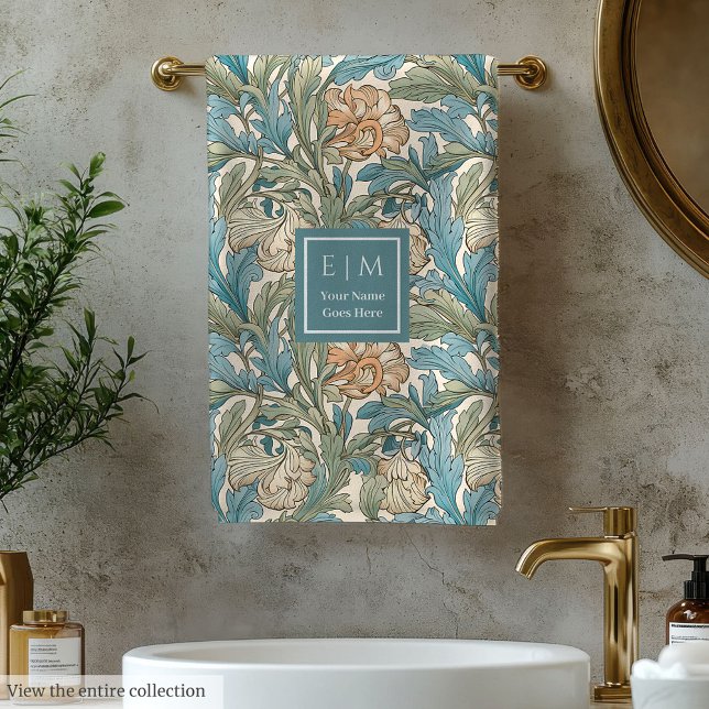 Morris eterno inspirado en la floral personalizada (Timeless Morris Inspired Personalized Floral Bath Towel Set)