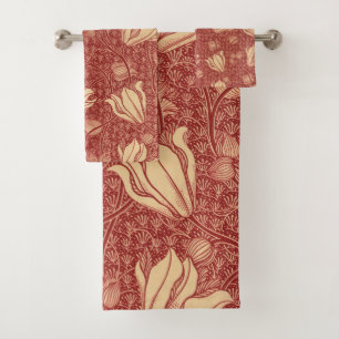 Morris Inspirado Lily Flor Tejido Rojo Botánico