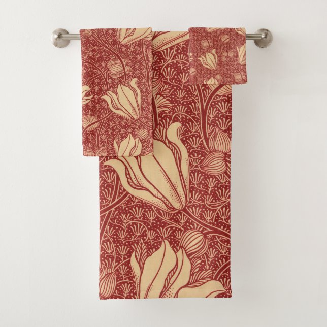 Morris Inspirado Lily Flor Tejido Rojo Botánico (In situ)
