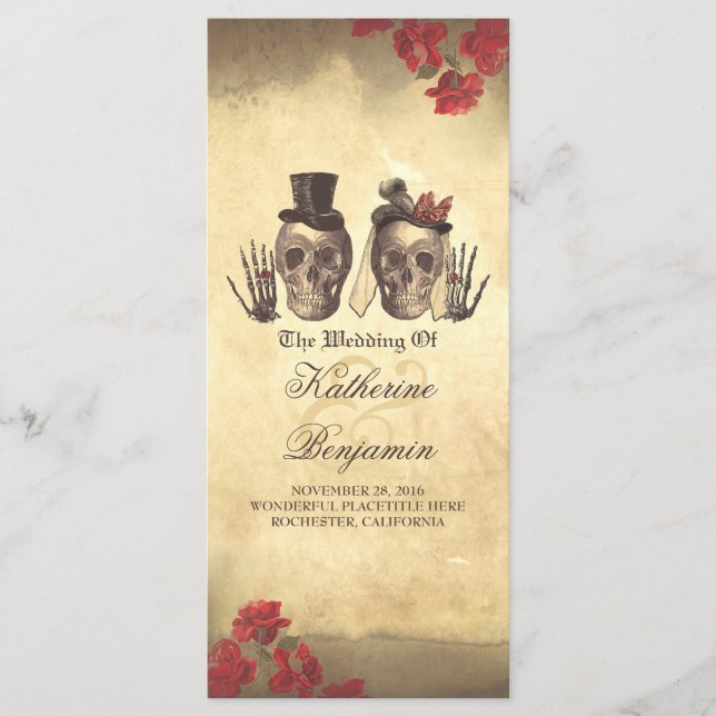 Mortal calavera gótica pareja programas de bodas (Anverso)