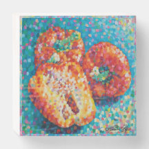 Mosaic Medley Peppers pointillismo Caja de madera