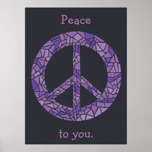 Mosaic Ombre Peace Sign Lavender Posters morados (Frente)