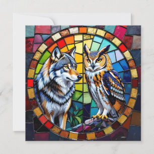 Mosaic Wolf y Owl Vibrant Art