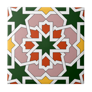 Mosaico 01 de azulejo marroquí verde y rojo en