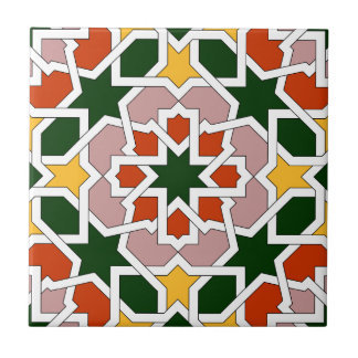Mosaico 01 de azulejo marroquí verde y rojo en