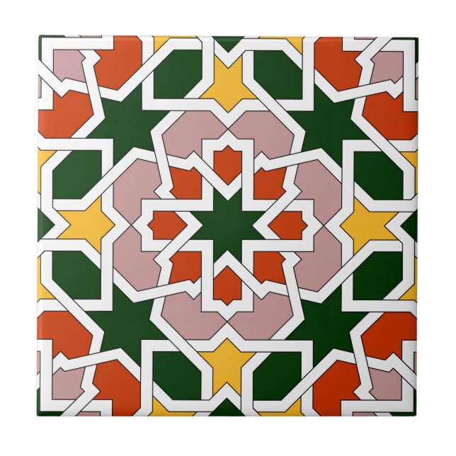Mosaico 01 de azulejo marroquí verde y rojo en (Frente)