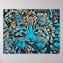 Mosaico azul de gato tribal Resumen Diseño de arte