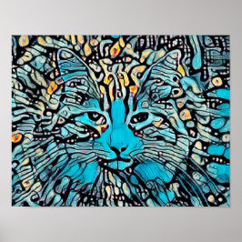 Mosaico azul de gato tribal Resumen Diseño de arte