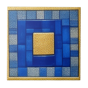 Mosaico de baldosa artística cuadrada azul + dorad